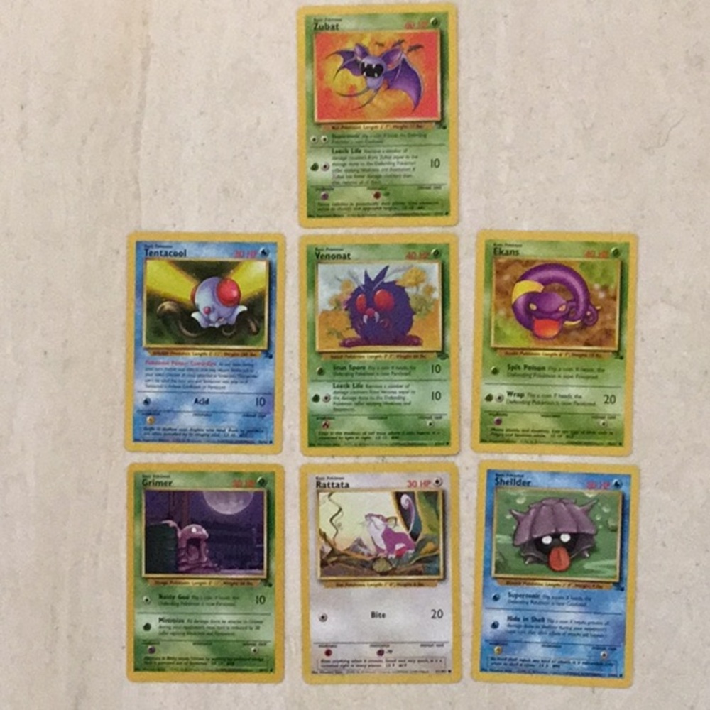 1999 Pokemon Cards Venonat Grimer Zubat Rattata Tentacool Ekans Lot Of 7 TCG